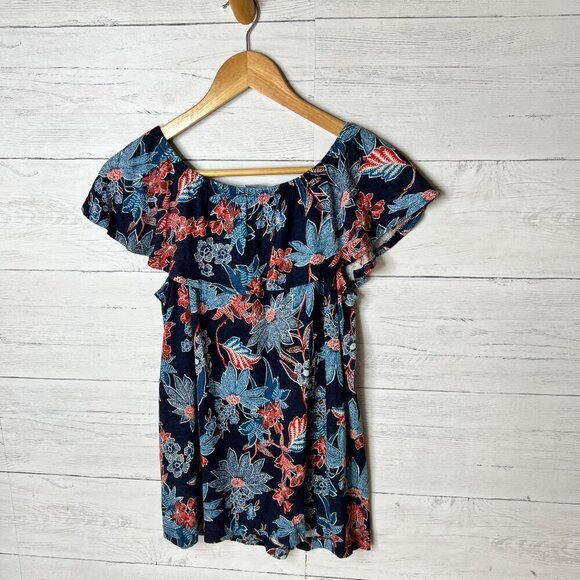 J Jill Blouse Womens Size Small Red, White & Blue Floral 100% Linen Sarasa Top - Picture 10 of 15